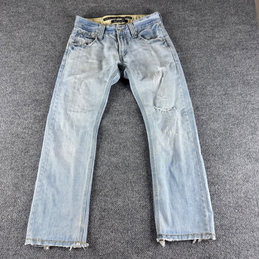 Levis Slim Straight Light Wash Distressed Denim Jeans W29 L30 Mens Blue 701S